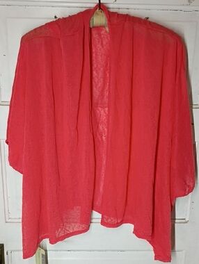 Lightweight Open-Front Coral Shrug